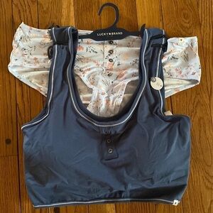 Lucky Brand blue and floral Henley style bra‎ top and panties set
